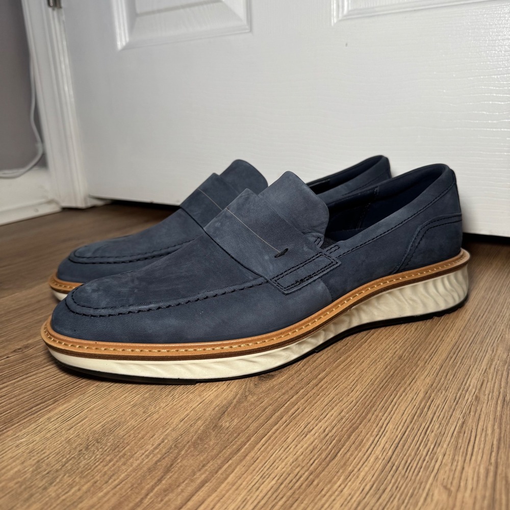 NEW ECCO ST.1 Hybrid Penny Loafer Navy Nubuck Leather Mens Shoes 43 9-9.5 US